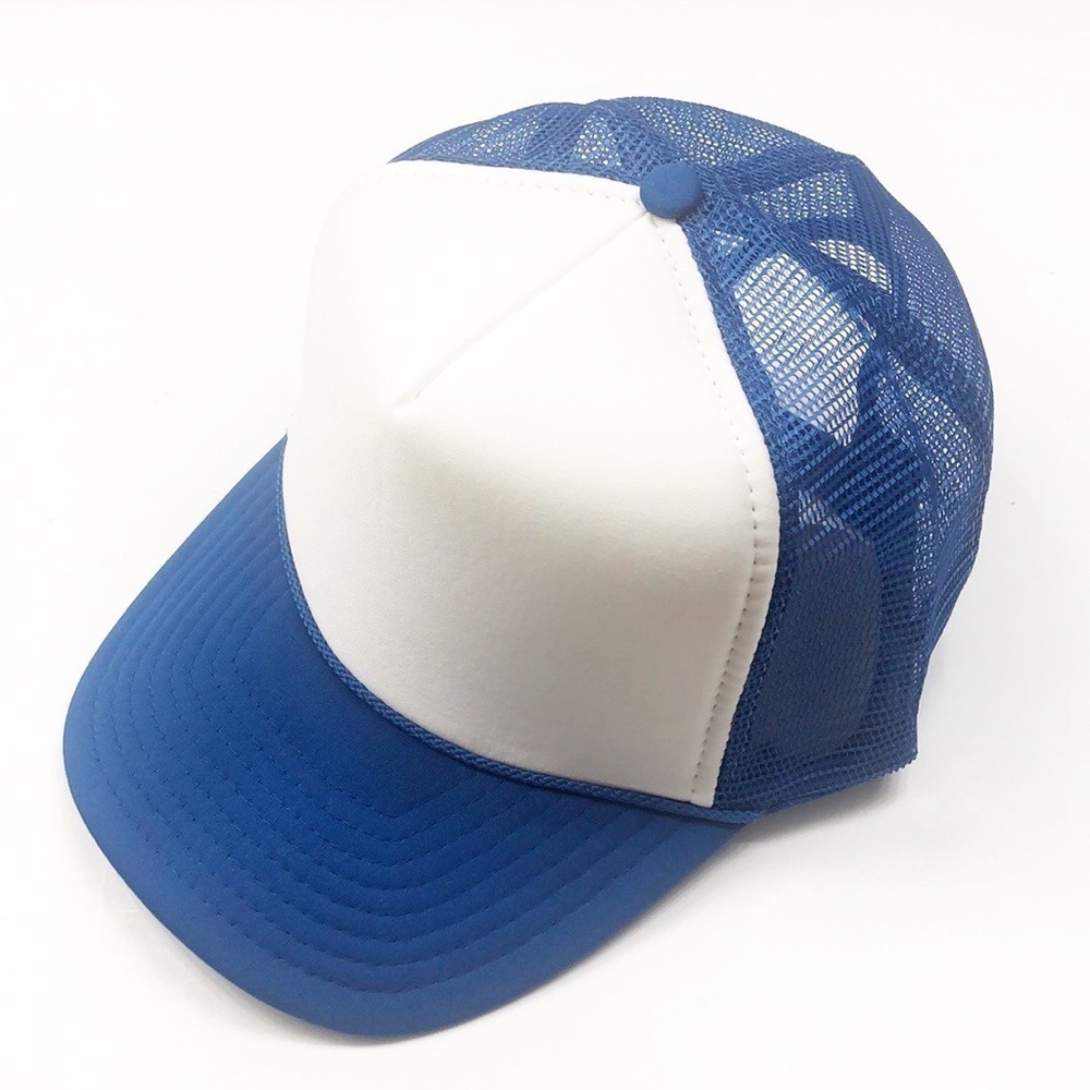 Blue/white mesh trucker snapback hat
